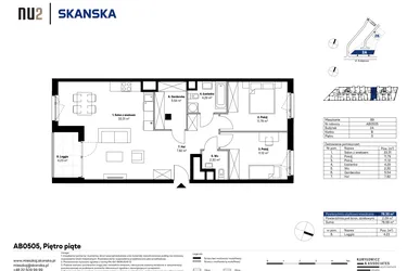 Rzut - Mieszkanie na sprzedaż 3 pokoje o powierzchni 76,02 m² - numer AB0505 w NU2 Warszawa Wola
