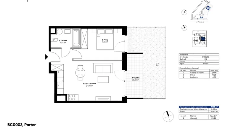 Rzut - Mieszkanie na sprzedaż 2 pokoje o powierzchni 41,52 m² - numer BC0002 w NU2 Warszawa Wola