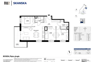 Rzut - Mieszkanie na sprzedaż 4 pokoje o powierzchni 74,16 m² - numer BC0204 w NU2 Warszawa Wola