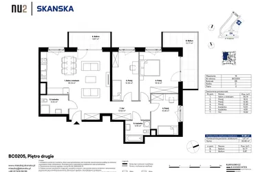 Rzut - Mieszkanie na sprzedaż 4 pokoje o powierzchni 92,53 m² - numer BC0205 w NU2 Warszawa Wola