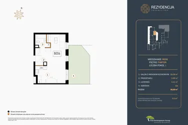 Rzut - Mieszkanie na sprzedaż 1 pokój o powierzchni 39,67 m² - numer B.006 w Rezydencja Śródmiejska