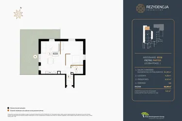 Rzut - Mieszkanie na sprzedaż 1 pokój o powierzchni 62,26 m² - numer B.008 w Rezydencja Śródmiejska