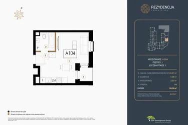 Rzut - Mieszkanie na sprzedaż 1 pokój o powierzchni 28,63 m² - numer A.104 w Rezydencja Śródmiejska