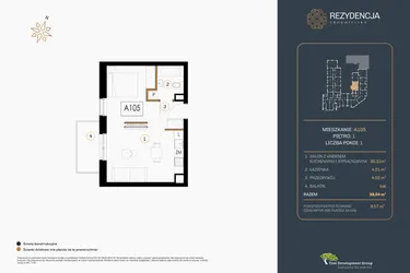 Rzut - Mieszkanie na sprzedaż 1 pokój o powierzchni 38,68 m² - numer A.105 w Rezydencja Śródmiejska