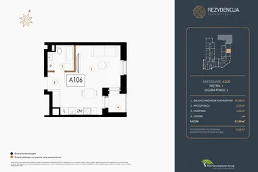 Rzut - Mieszkanie na sprzedaż 1 pokój o powierzchni 28 m² - numer A.106 w Rezydencja Śródmiejska