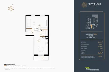 Rzut - Mieszkanie na sprzedaż 1 pokój o powierzchni 53,96 m² - numer B.101 w Rezydencja Śródmiejska