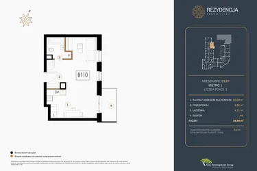 Rzut - Mieszkanie na sprzedaż 1 pokój o powierzchni 39,67 m² - numer B.110 w Rezydencja Śródmiejska