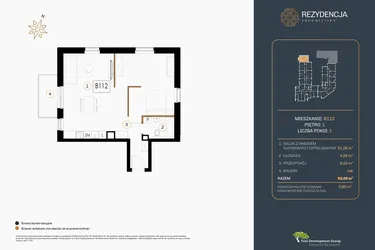 Rzut - Mieszkanie na sprzedaż 1 pokój o powierzchni 62,26 m² - numer B.112 w Rezydencja Śródmiejska