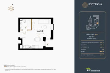 Rzut - Mieszkanie na sprzedaż 1 pokój o powierzchni 28,79 m² - numer A.204 w Rezydencja Śródmiejska