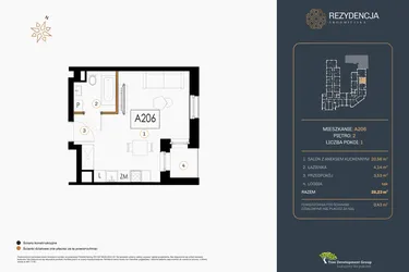 Rzut - Mieszkanie na sprzedaż 1 pokój o powierzchni 29,26 m² - numer A.206 w Rezydencja Śródmiejska