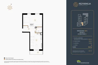 Rzut - Mieszkanie na sprzedaż 1 pokój o powierzchni 54,13 m² - numer B.201 w Rezydencja Śródmiejska