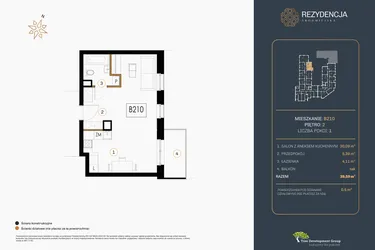 Rzut - Mieszkanie na sprzedaż 1 pokój o powierzchni 39,67 m² - numer B.210 w Rezydencja Śródmiejska