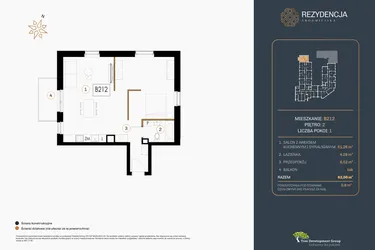 Rzut - Mieszkanie na sprzedaż 1 pokój o powierzchni 62,26 m² - numer B.212 w Rezydencja Śródmiejska