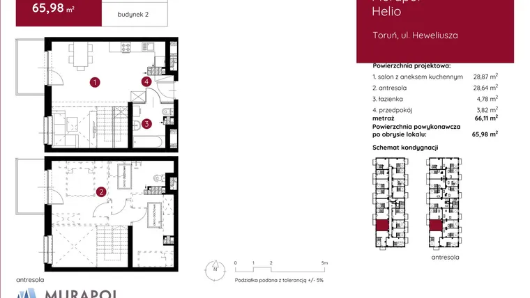 Rzut - Mieszkanie na sprzedaż 1 pokój o powierzchni 65,98 m² - numer 2.A.2.06 w Murapol Helio