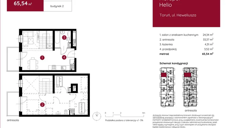 Rzut - Mieszkanie na sprzedaż 1 pokój o powierzchni 64,22 m² - numer 2.A.2.11 w Murapol Helio