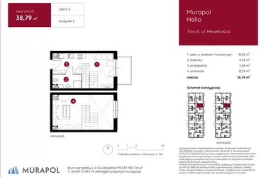 Rzut - Mieszkanie na sprzedaż 1 pokój o powierzchni 38,82 m² - numer 2.A.2.15 w Murapol Helio