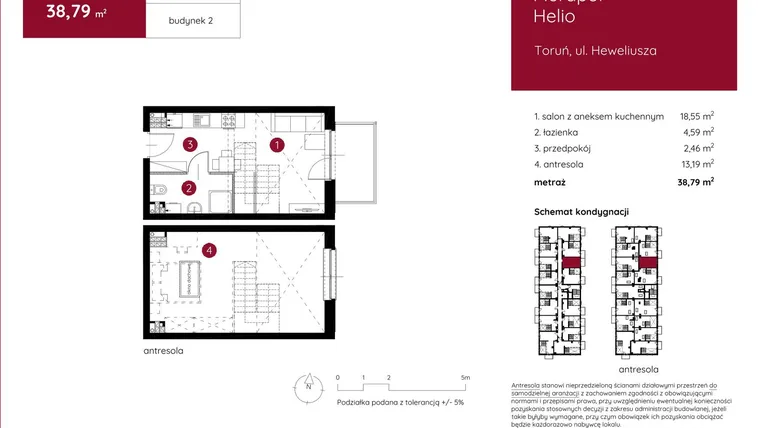 Rzut - Mieszkanie na sprzedaż 1 pokój o powierzchni 38,82 m² - numer 2.A.2.15 w Murapol Helio