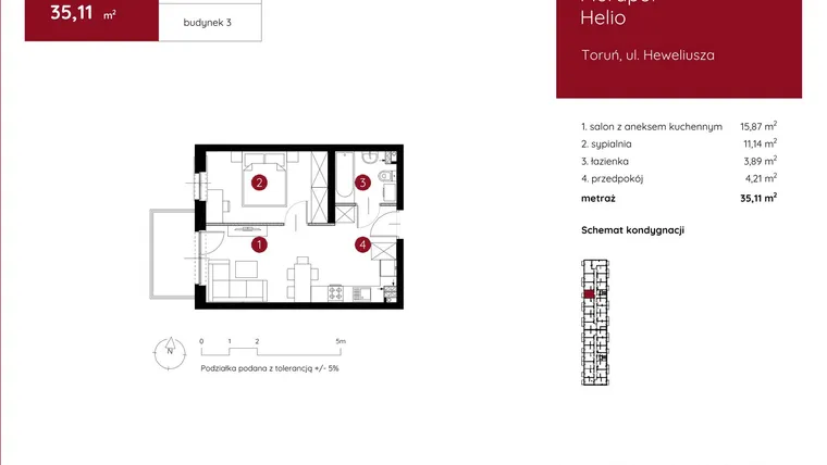 Rzut - Mieszkanie na sprzedaż 2 pokoje o powierzchni 35,11 m² - numer 3.B.1.09 w Murapol Helio