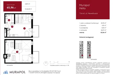 Rzut - Mieszkanie na sprzedaż 1 pokój o powierzchni 66,11 m² - numer 3.A.2.01 w Murapol Helio