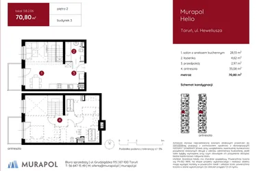 Rzut - Mieszkanie na sprzedaż 1 pokój o powierzchni 70,9 m² - numer 3.B.2.06 w Murapol Helio