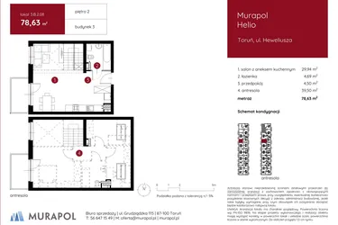 Rzut - Mieszkanie na sprzedaż 1 pokój o powierzchni 78,95 m² - numer 3.B.2.08 w Murapol Helio