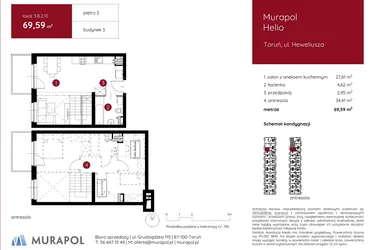 Rzut - Mieszkanie na sprzedaż 1 pokój o powierzchni 70,01 m² - numer 3.B.2.10 w Murapol Helio