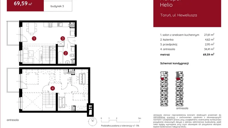 Rzut - Mieszkanie na sprzedaż 1 pokój o powierzchni 70,01 m² - numer 3.B.2.10 w Murapol Helio