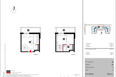 Rzut - Mieszkanie na sprzedaż 2 pokoje o powierzchni 36,51 m² - numer 20 w Mochtyńska 56