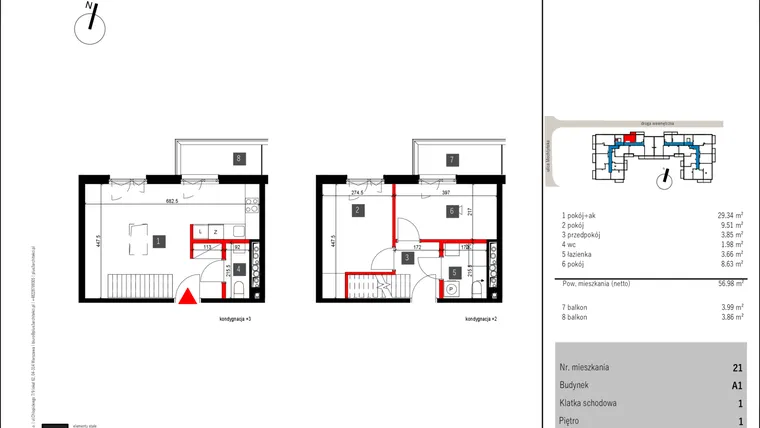 Rzut - Mieszkanie na sprzedaż 3 pokoje o powierzchni 56,98 m² - numer 21 w Mochtyńska 56