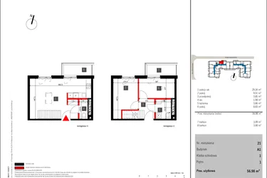 Rzut - Mieszkanie na sprzedaż 3 pokoje o powierzchni 56,98 m² - numer 21 w Mochtyńska 56
