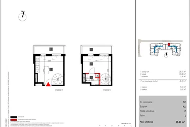 Rzut - Mieszkanie na sprzedaż 2 pokoje o powierzchni 35,91 m² - numer 52 w Mochtyńska 56