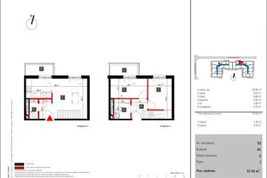 Rzut - Mieszkanie na sprzedaż 3 pokoje o powierzchni 57,42 m² - numer 53 w Mochtyńska 56