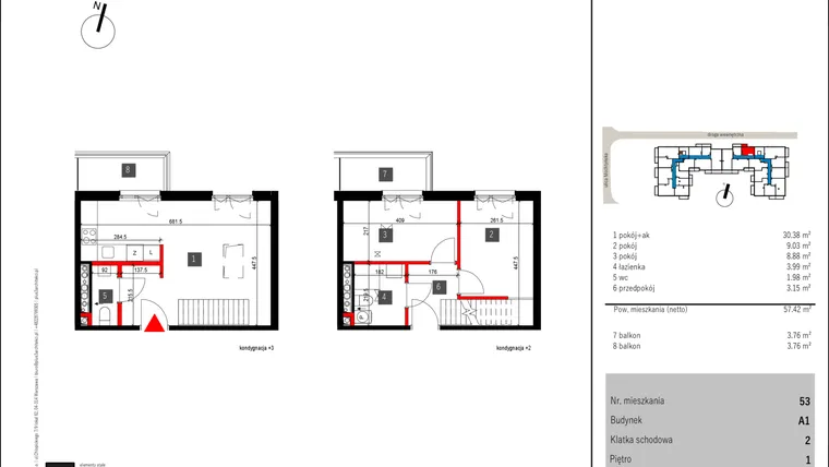 Rzut - Mieszkanie na sprzedaż 3 pokoje o powierzchni 57,42 m² - numer 53 w Mochtyńska 56