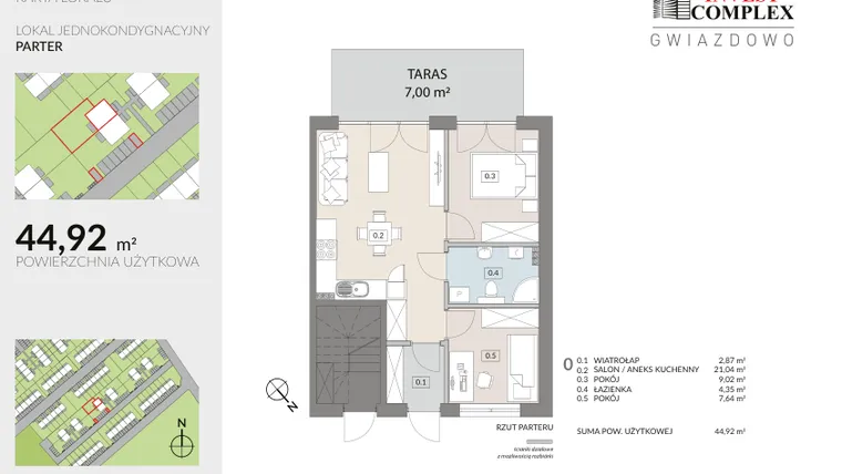 Rzut - Mieszkanie na sprzedaż 3 pokoje o powierzchni 44,92 m² - numer D13.1 w Osiedle Gwiazdowo etap 8