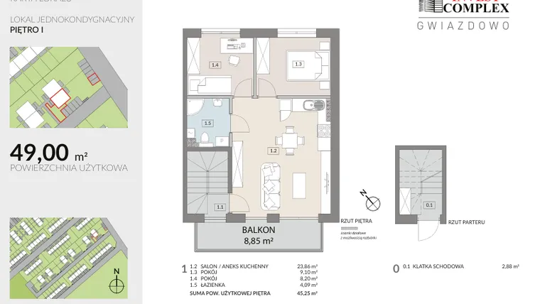 Rzut - Mieszkanie na sprzedaż 3 pokoje o powierzchni 49 m² - numer D20.2 w Osiedle Gwiazdowo etap 8