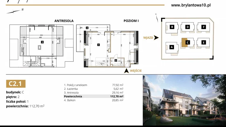 Rzut - Mieszkanie na sprzedaż 3 pokoje o powierzchni 112,7 m² - numer C2.1 w Brylantowa 10