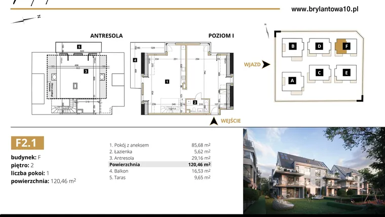 Rzut - Mieszkanie na sprzedaż 3 pokoje o powierzchni 120,46 m² - numer F2.1 w Brylantowa 10