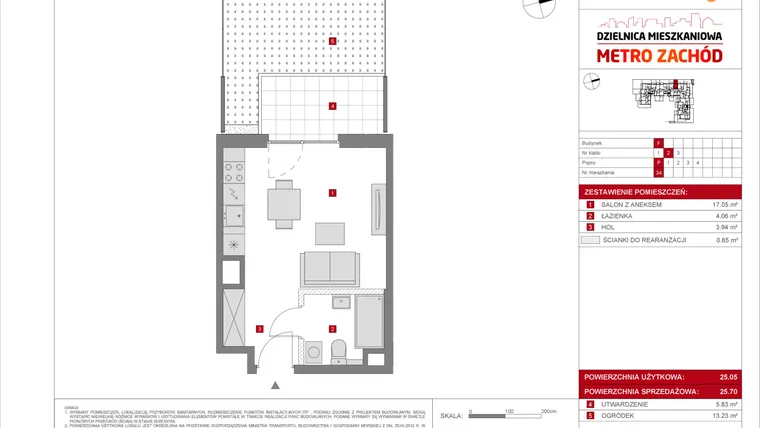 Rzut - Mieszkanie na sprzedaż 1 pokój o powierzchni 25,7 m² - numer F.34 w Dzielnica Mieszkaniowa Metro Zachód - etap 8
