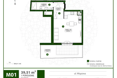 Rzut - Mieszkanie na sprzedaż 1 pokój o powierzchni 36,65 m² - numer 1 w Moja Wiązowa