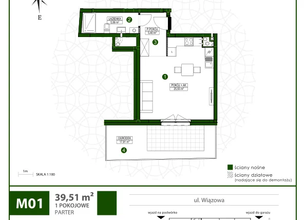 Rzut - Mieszkanie na sprzedaż 1 pokój o powierzchni 36,65 m² - numer 1 w Moja Wiązowa