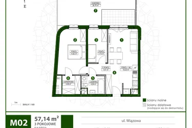 Rzut - Mieszkanie na sprzedaż 3 pokoje o powierzchni 56,99 m² - numer 2 w Moja Wiązowa