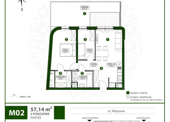 Rzut - Mieszkanie na sprzedaż 3 pokoje o powierzchni 56,99 m² - numer 2 w Moja Wiązowa