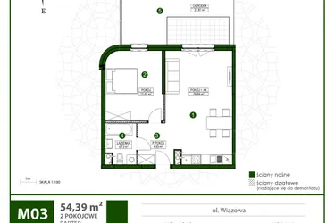 Rzut - Mieszkanie na sprzedaż 2 pokoje o powierzchni 54,22 m² - numer 3 w Moja Wiązowa