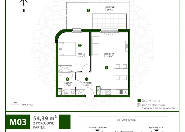 Rzut - Mieszkanie na sprzedaż 2 pokoje o powierzchni 54,22 m² - numer 3 w Moja Wiązowa