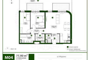 Rzut - Mieszkanie na sprzedaż 3 pokoje o powierzchni 77,87 m² - numer 4 w Moja Wiązowa