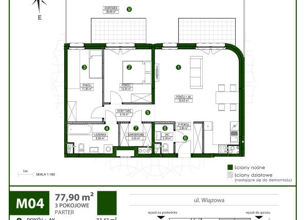 Rzut - Mieszkanie na sprzedaż 3 pokoje o powierzchni 77,87 m² - numer 4 w Moja Wiązowa