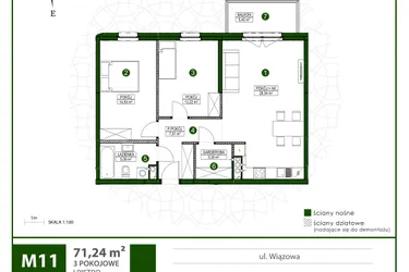 Rzut - Mieszkanie na sprzedaż 3 pokoje o powierzchni 71,37 m² - numer 11 w Moja Wiązowa