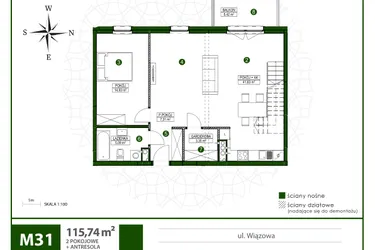 Rzut - Mieszkanie na sprzedaż 3 pokoje o powierzchni 115,69 m² - numer 31 w Moja Wiązowa