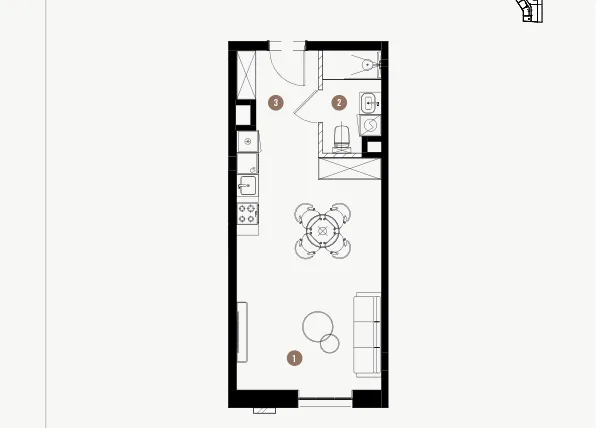 Rzut - Mieszkanie na sprzedaż 1 pokój o powierzchni 35,6 m² - numer 2.02 w WIMA APARTMENTS