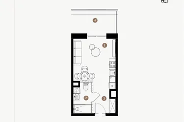 Rzut - Mieszkanie na sprzedaż 1 pokój o powierzchni 26,01 m² - numer 2.16 w WIMA APARTMENTS